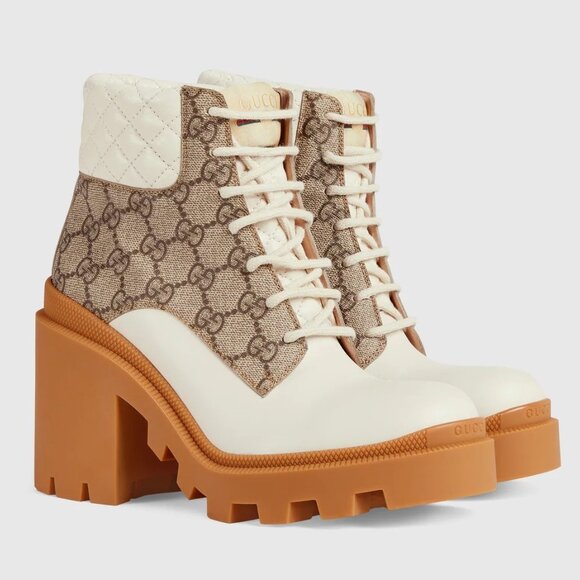 Gucci Shoes - NIB Gucci leather GG canvas combat lug sole boots IT 39.5